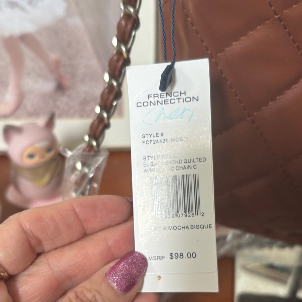 French Connection Quilted Crossbody Bag in Rich Brown retails $98 - Picture 2 of 6